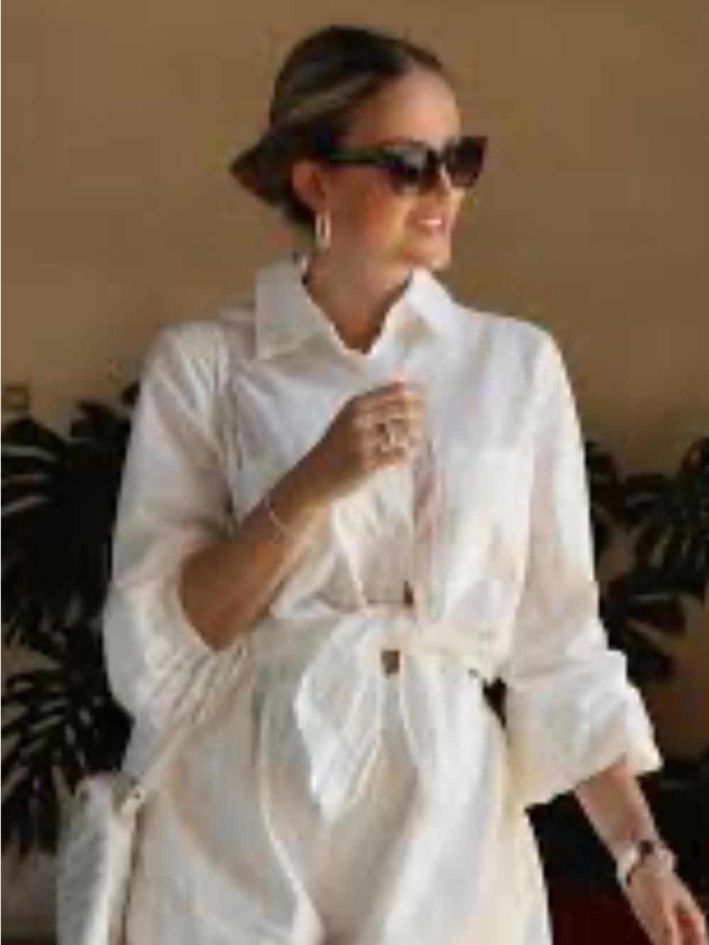 Commense White Women’s Button-Down Tie-Front Shirt & Matching Shorts